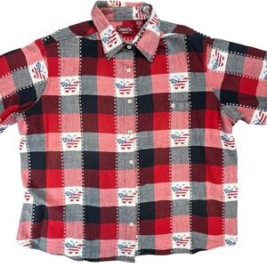 Company One Women Button‎ Down  Plaid Butterfly Americana Patriotic 4th July 2X